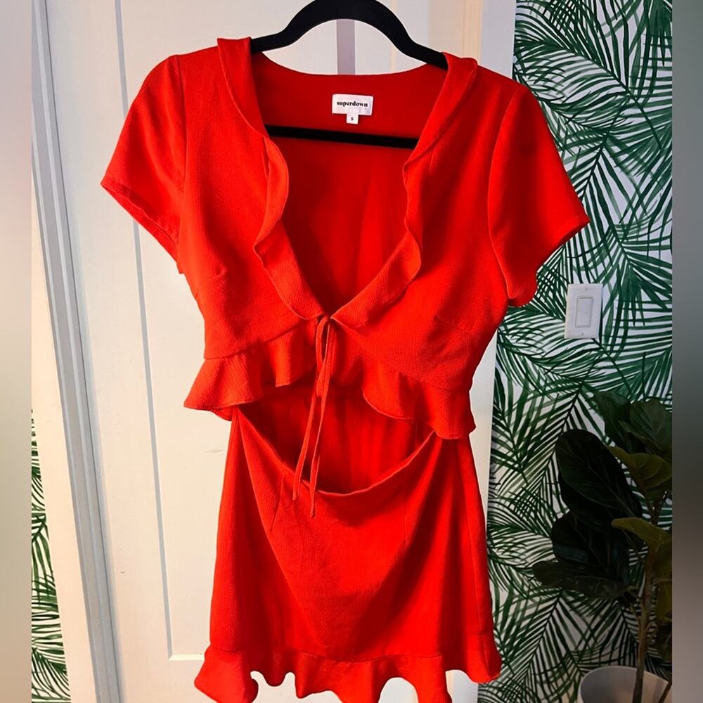 Superdown Red Mia Ruffle Tie Mini Dress Small - Picture 2 of 10